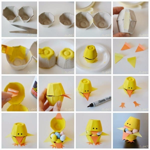 trabalhos manuais para a Páscoa - pintinhos caixa de ovos