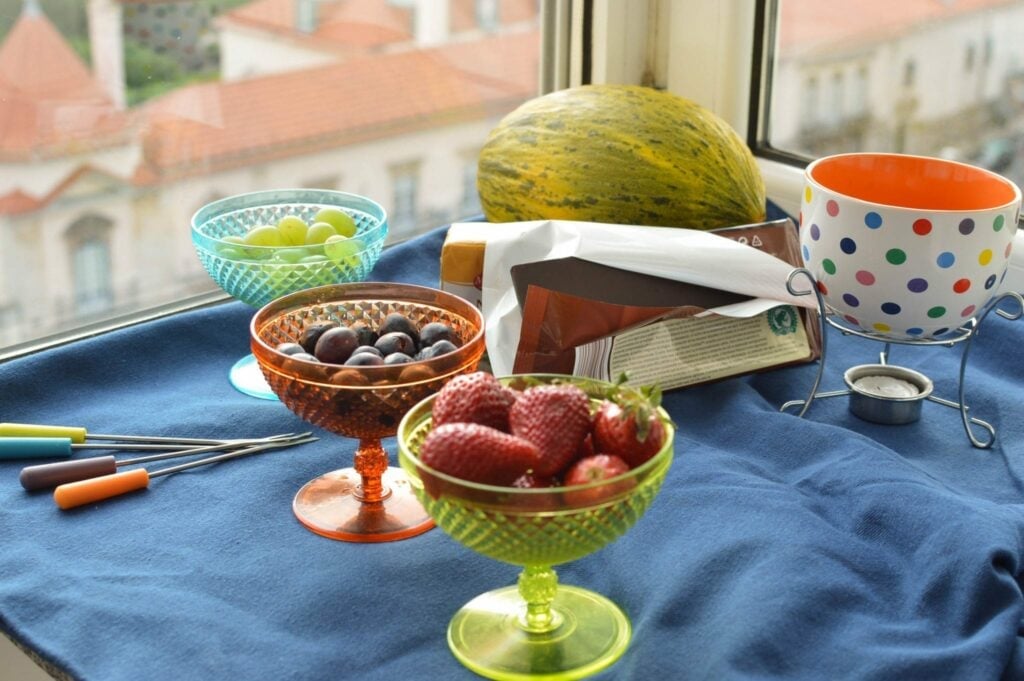 Ingredientes Fondue de chocolate com frutas