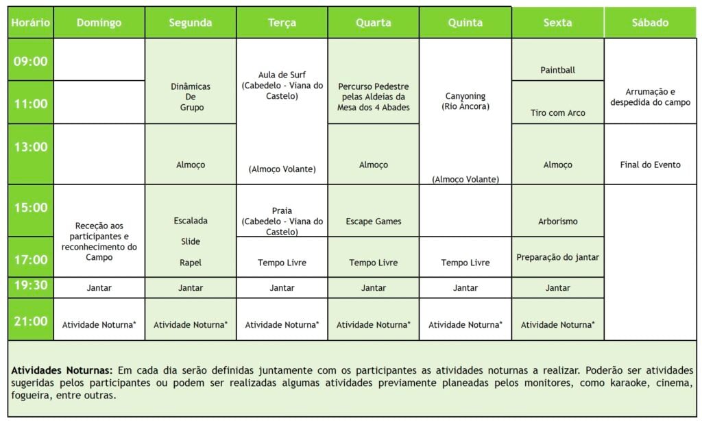 Programa Campo de Férias Aventura em Ponte de Lima 2025