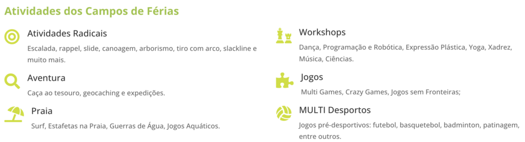 Campo de Férias Matosinhos Atividades Previstas