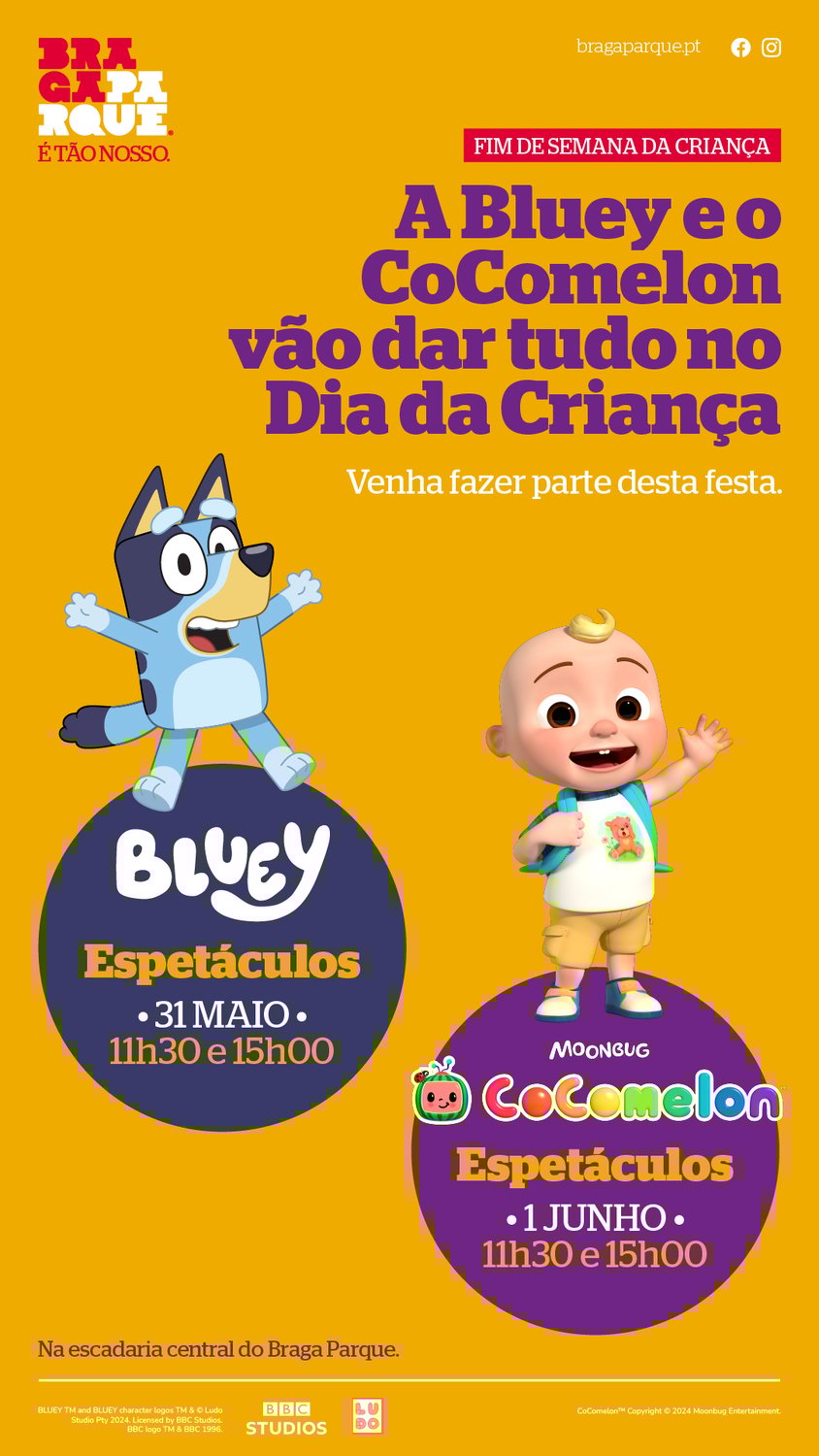 Braga Parque festeja Fim de semana da Criança com Bluey e CoComelon