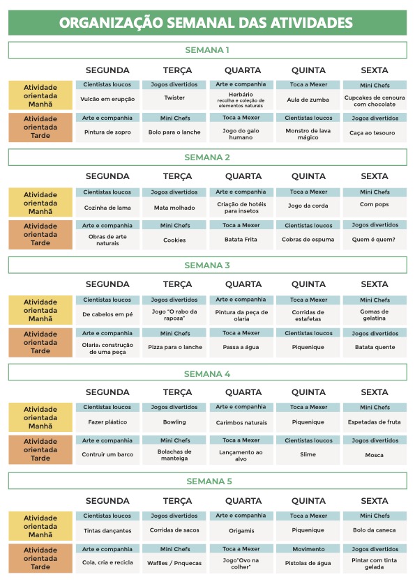 Programa Semanal Campo de Férias Sintra Verão 2025