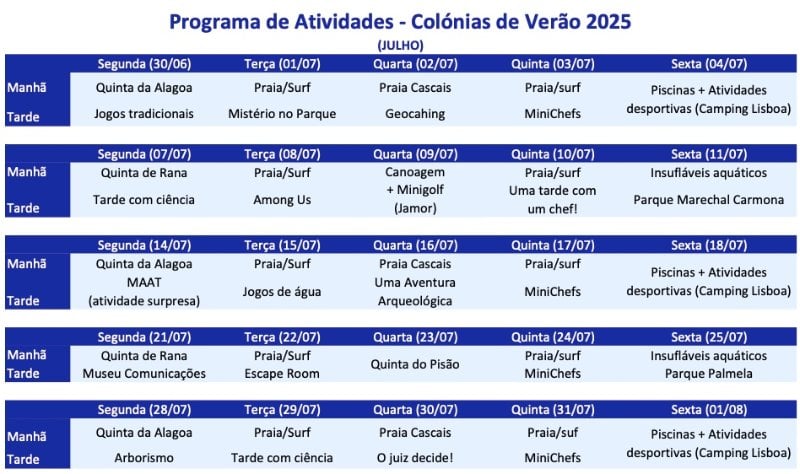 Programa Campo de Férias Carcavelos 2025