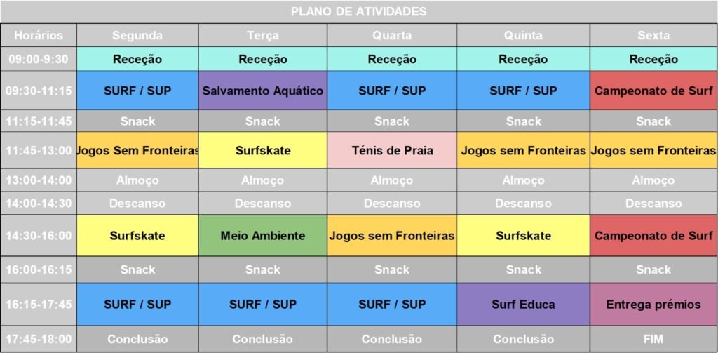Programa Campo de Férias Surf Porto Matosinhos
