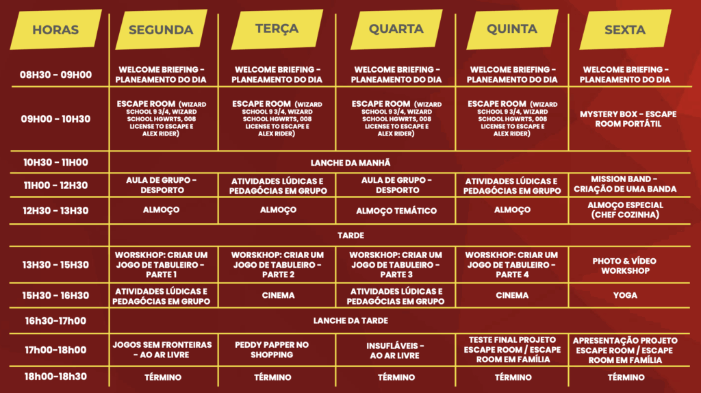 Programa Férias de Escape Room Lisboa Verão 2025