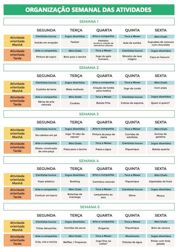 Programa Semanal Campo de Férias Monsanto Verão 2025
