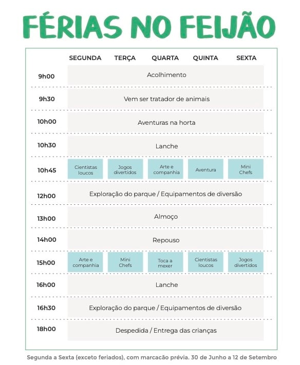 Programa Diário Campo de Férias Monsanto Verão 2025