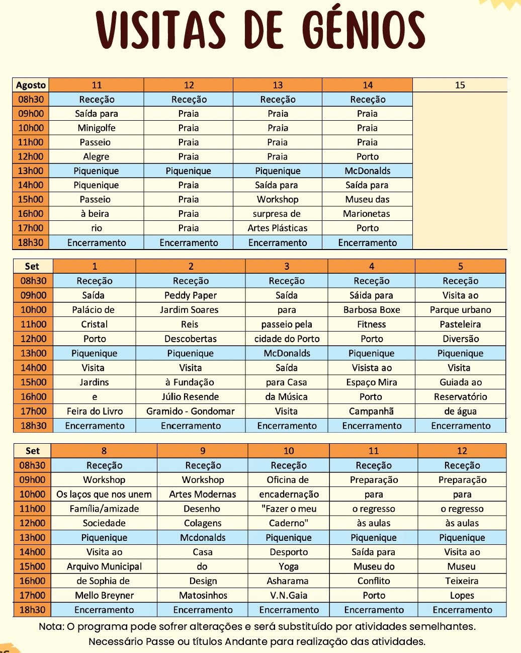 Programa ATL Férias Gaia Agosto 2025