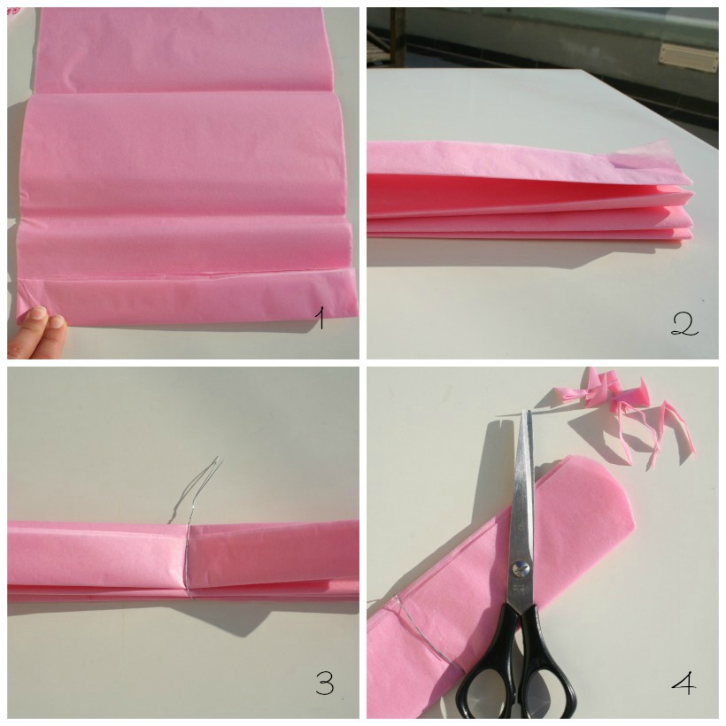 Pompons de Papel de Seda - passo a passo 1 a 4