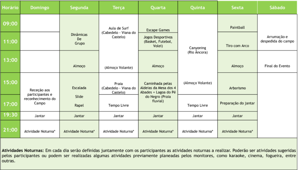 Programa Campo de Férias Ponte de Lima Aventura 2026