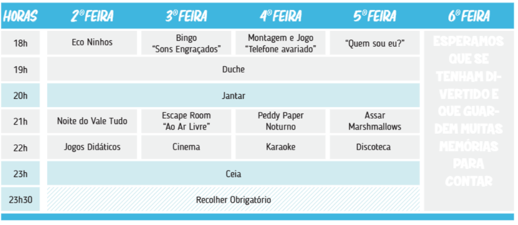 campo de férias residencial ericeira programa tipo 2