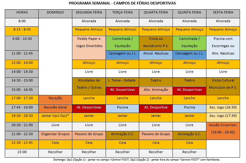 Campo de Férias Desportivas Ponte de Sor - programa