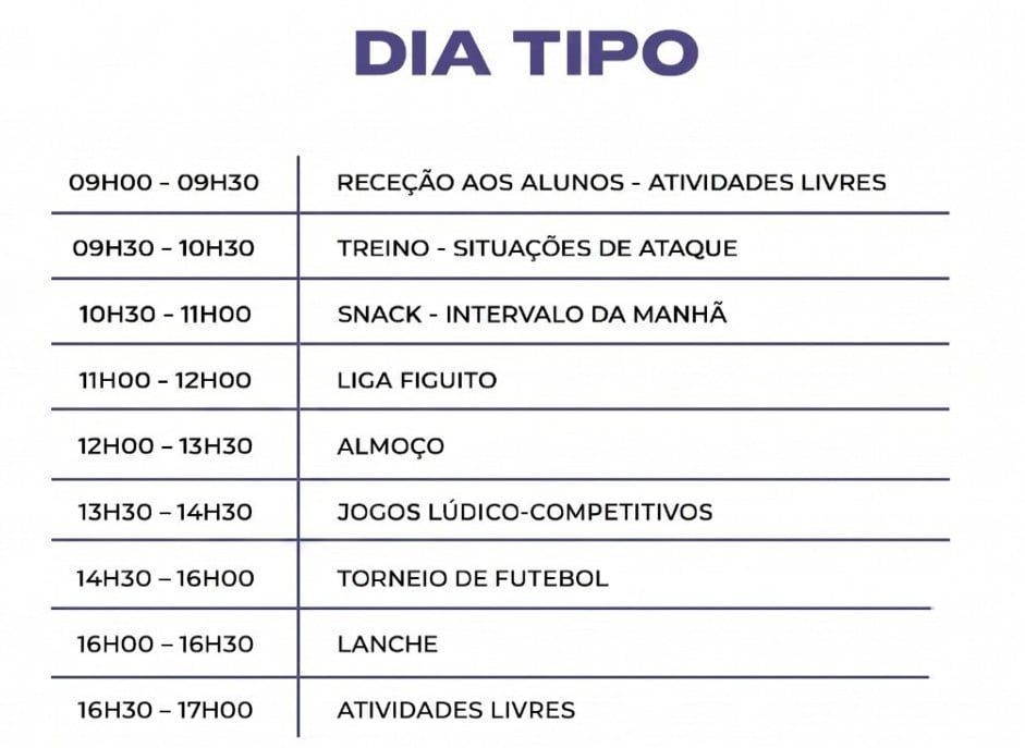 Programa do Campo de Férias de Futebol em Aveiro