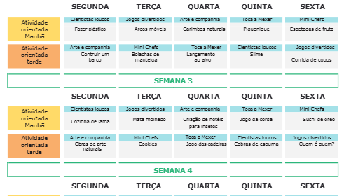 Programa semanal Campo de Férias Gaia Natura Verão 2026