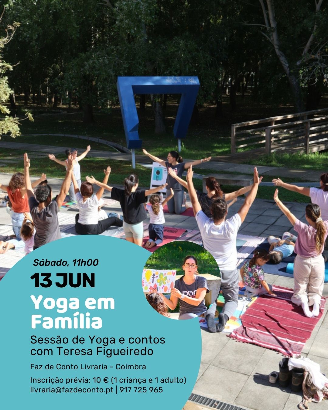 Yoga para famílias com crianças, em Coimbra, na Faz de Conto Livraria.