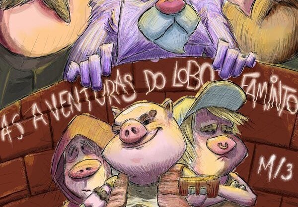 Cartaz do espetáculo As Aventuras do Lobo Faminto e dos Três Porquinhos