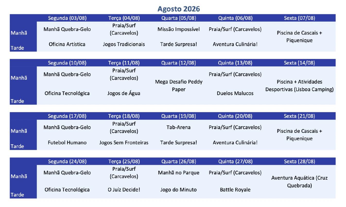 campo de férias em carcavelos agosto