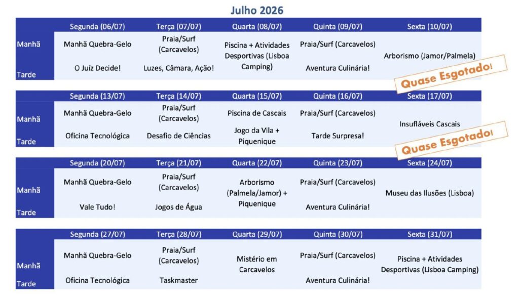 campo de férias em carcavelos julho