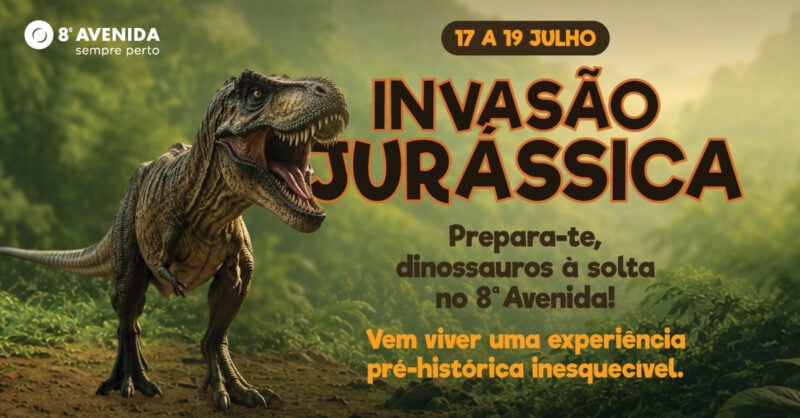 Invasão Jurássica no 8ª Avenida com dinossauros em tamanho real para famílias