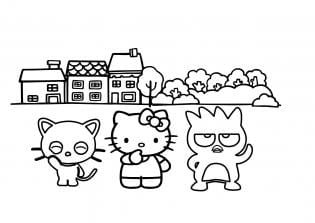 Desenho pintar Hello Kitty seus amigos