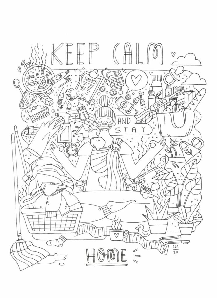 Desenhos para imprimir e colorir em família - Keep Calm and Stay Home, por Ana Sílvia Agostinho