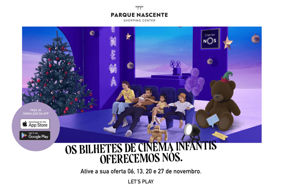 App Parque Nascente & Eu oferece quase 1.000 bilhetes de cinema infantis durante o mês de novembro